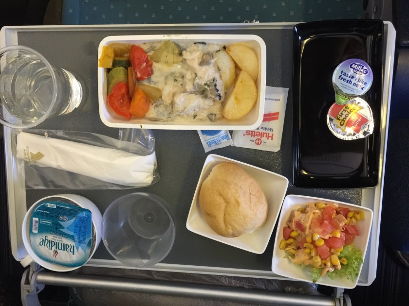 Beef or chicken? I had the chicken on Singapore Airlines, between Johannesburg and Singapore. It was actually very good.