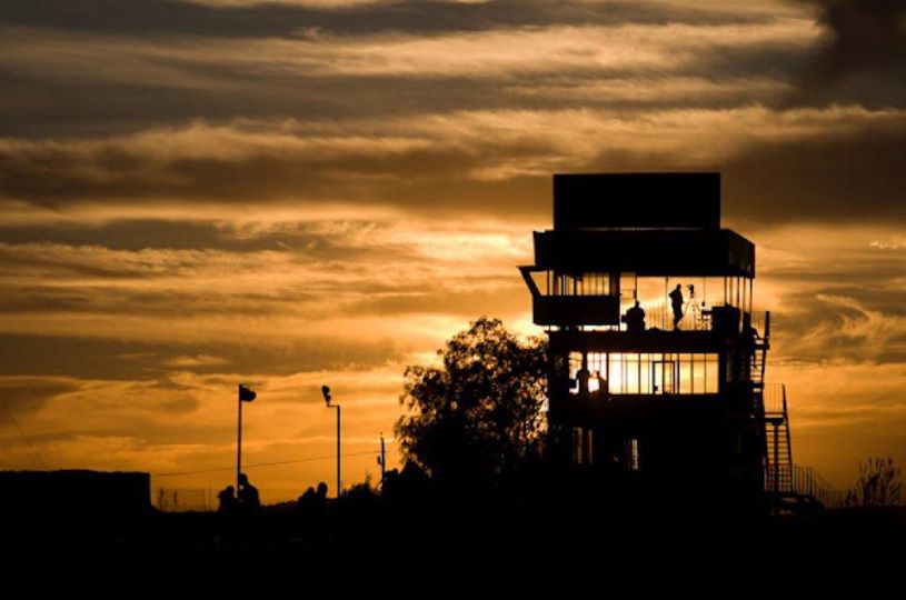 control tower at sunset